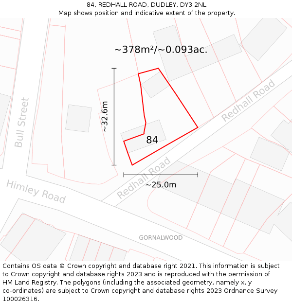 84, REDHALL ROAD, DUDLEY, DY3 2NL: Plot and title map