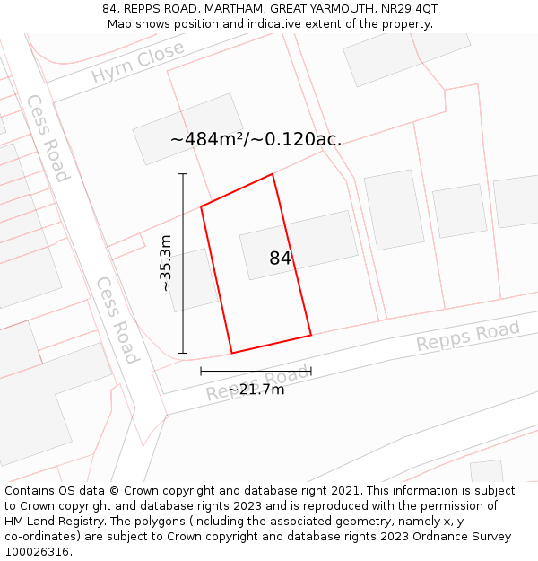 84, REPPS ROAD, MARTHAM, GREAT YARMOUTH, NR29 4QT: Plot and title map