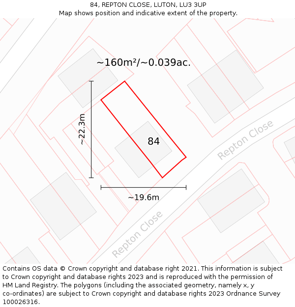 84, REPTON CLOSE, LUTON, LU3 3UP: Plot and title map