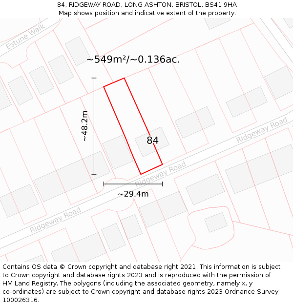 84, RIDGEWAY ROAD, LONG ASHTON, BRISTOL, BS41 9HA: Plot and title map