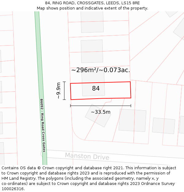84, RING ROAD, CROSSGATES, LEEDS, LS15 8RE: Plot and title map
