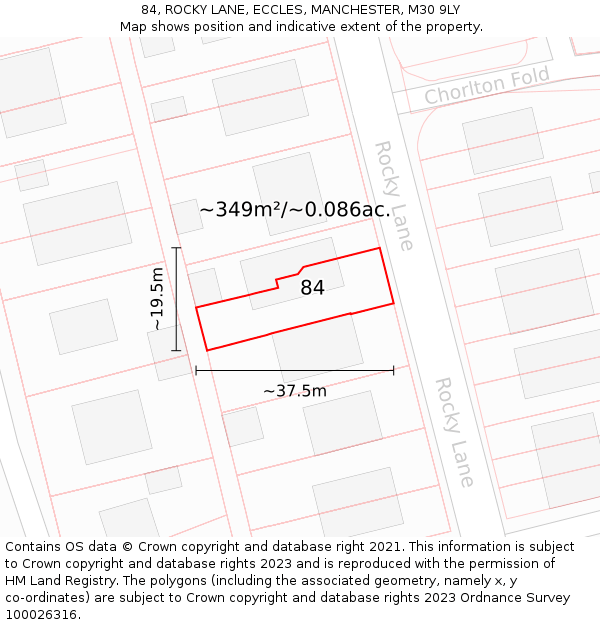 84, ROCKY LANE, ECCLES, MANCHESTER, M30 9LY: Plot and title map