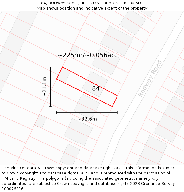 84, RODWAY ROAD, TILEHURST, READING, RG30 6DT: Plot and title map
