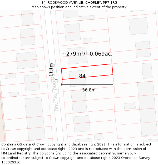 84, ROOKWOOD AVENUE, CHORLEY, PR7 1RG: Plot and title map