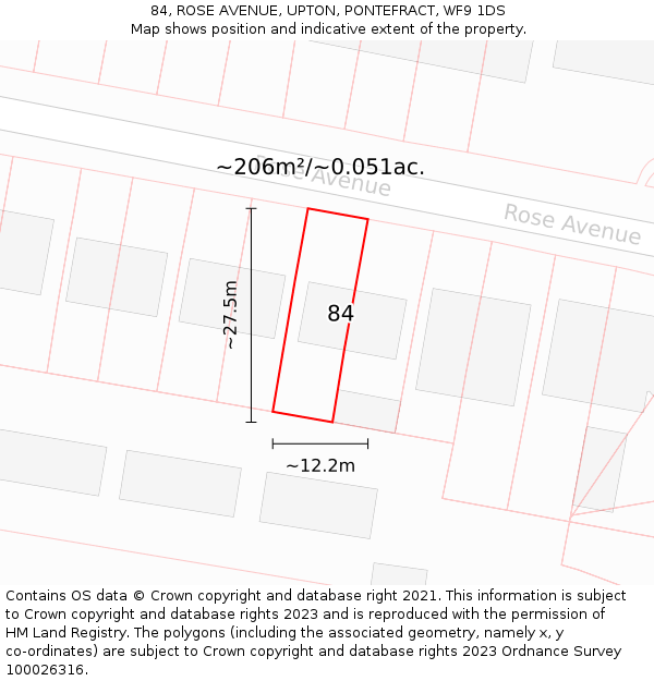 84, ROSE AVENUE, UPTON, PONTEFRACT, WF9 1DS: Plot and title map