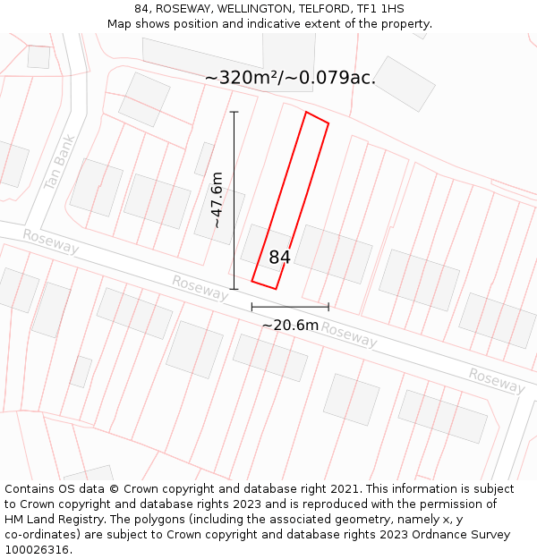 84, ROSEWAY, WELLINGTON, TELFORD, TF1 1HS: Plot and title map
