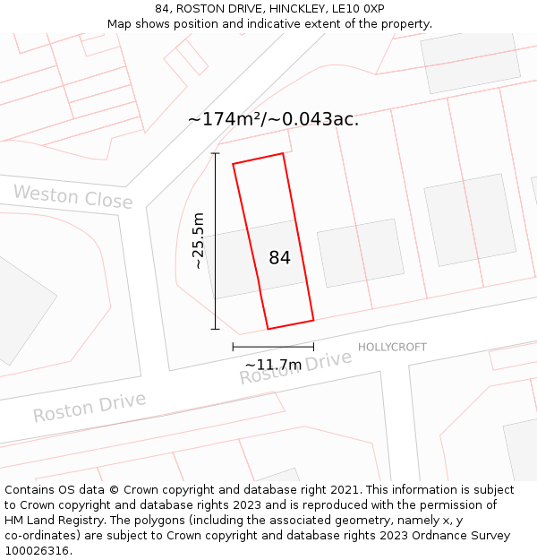 84, ROSTON DRIVE, HINCKLEY, LE10 0XP: Plot and title map