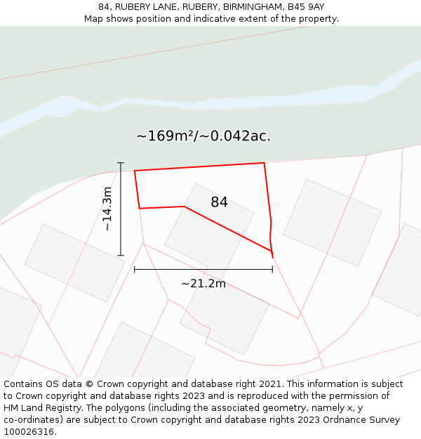 84, RUBERY LANE, RUBERY, BIRMINGHAM, B45 9AY: Plot and title map