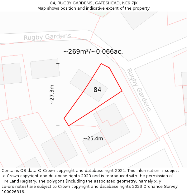 84, RUGBY GARDENS, GATESHEAD, NE9 7JX: Plot and title map