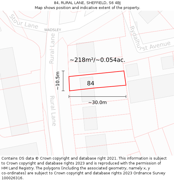 84, RURAL LANE, SHEFFIELD, S6 4BJ: Plot and title map