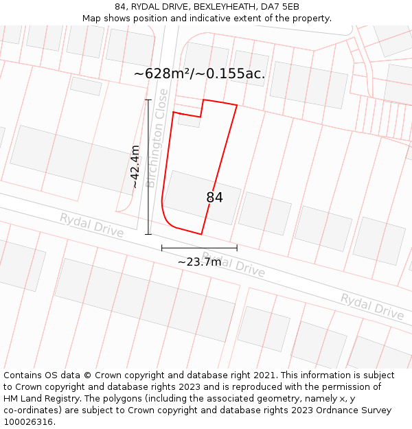 84, RYDAL DRIVE, BEXLEYHEATH, DA7 5EB: Plot and title map