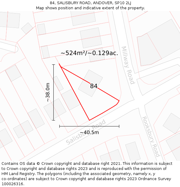 84, SALISBURY ROAD, ANDOVER, SP10 2LJ: Plot and title map