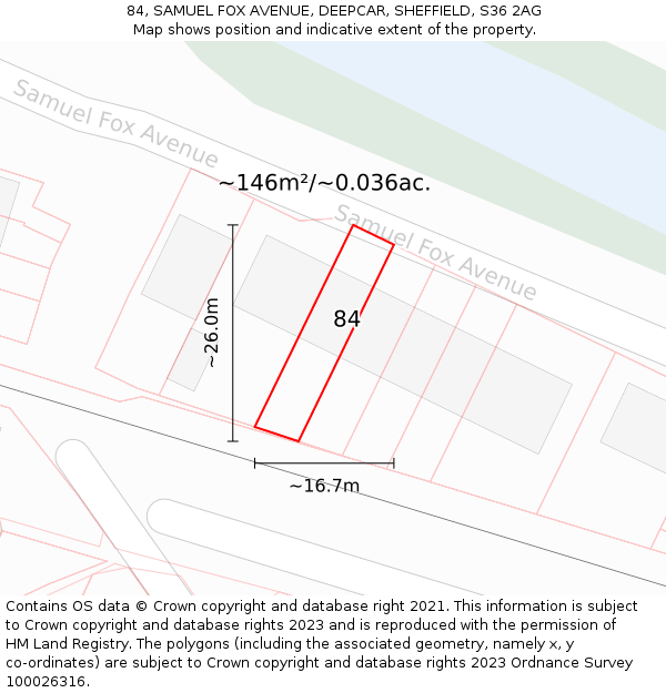 84, SAMUEL FOX AVENUE, DEEPCAR, SHEFFIELD, S36 2AG: Plot and title map