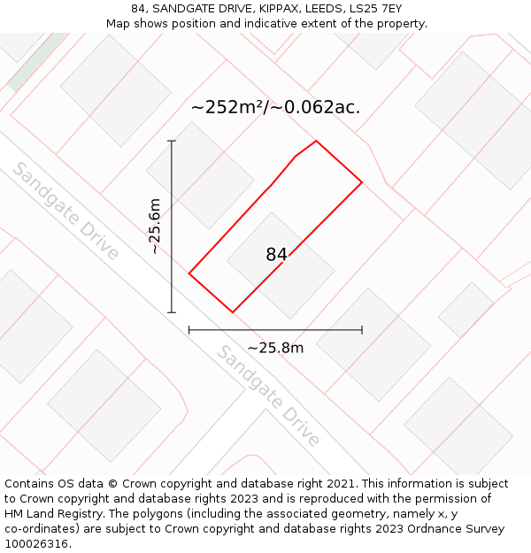 84, SANDGATE DRIVE, KIPPAX, LEEDS, LS25 7EY: Plot and title map