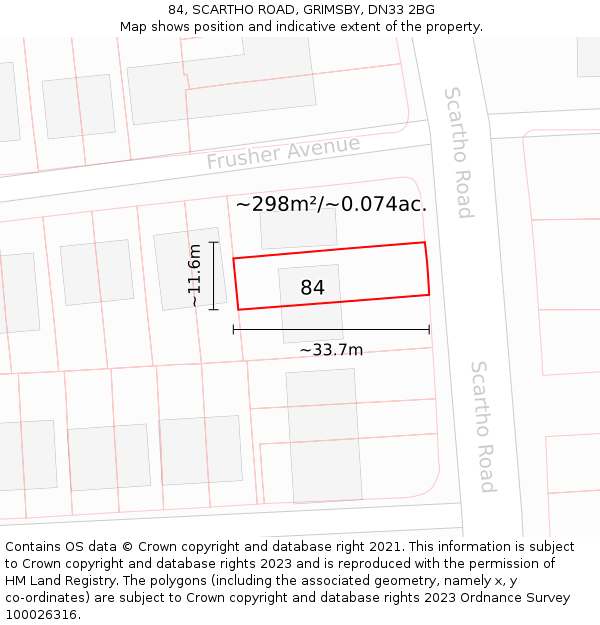 84, SCARTHO ROAD, GRIMSBY, DN33 2BG: Plot and title map