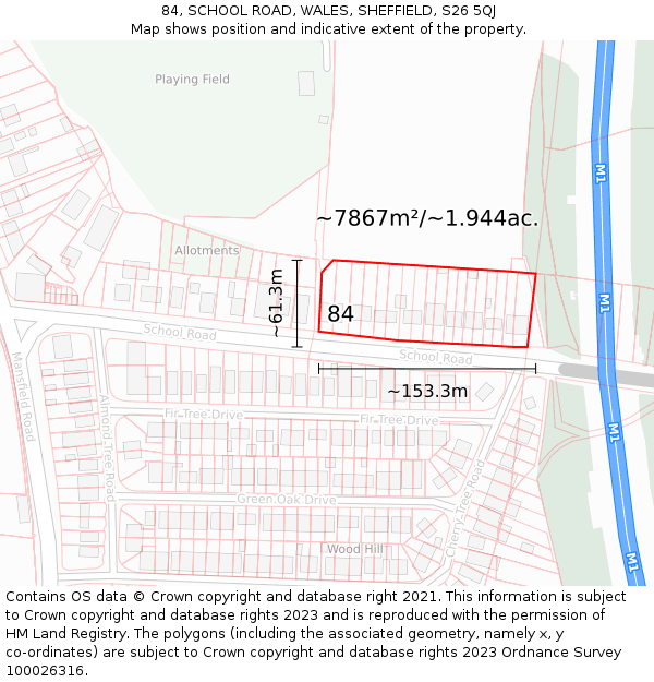 84, SCHOOL ROAD, WALES, SHEFFIELD, S26 5QJ: Plot and title map