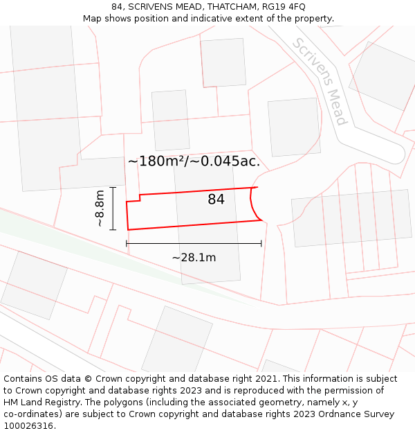 84, SCRIVENS MEAD, THATCHAM, RG19 4FQ: Plot and title map