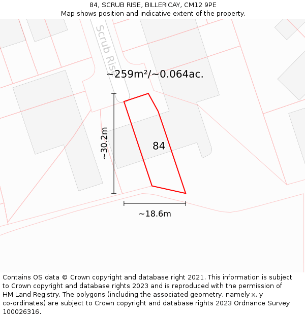 84, SCRUB RISE, BILLERICAY, CM12 9PE: Plot and title map