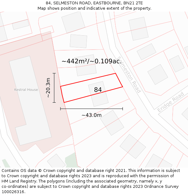 84, SELMESTON ROAD, EASTBOURNE, BN21 2TE: Plot and title map