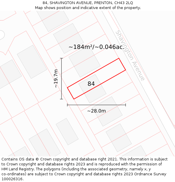 84, SHAVINGTON AVENUE, PRENTON, CH43 2LQ: Plot and title map