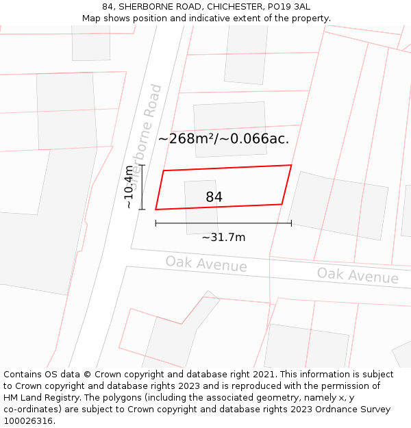 84, SHERBORNE ROAD, CHICHESTER, PO19 3AL: Plot and title map