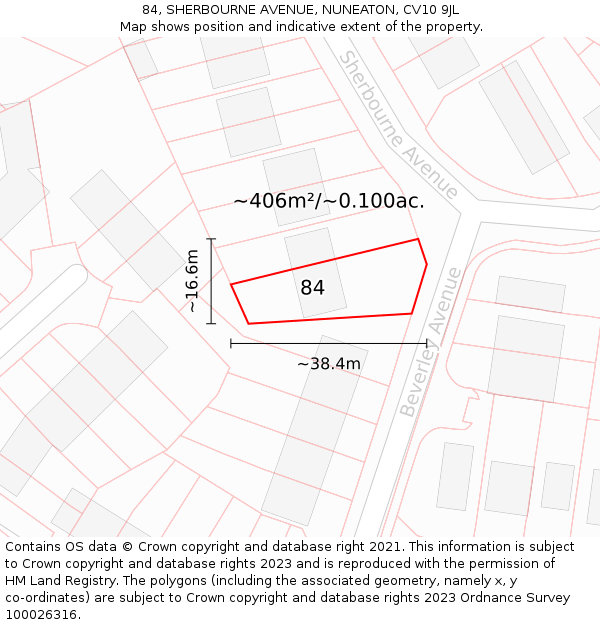 84, SHERBOURNE AVENUE, NUNEATON, CV10 9JL: Plot and title map