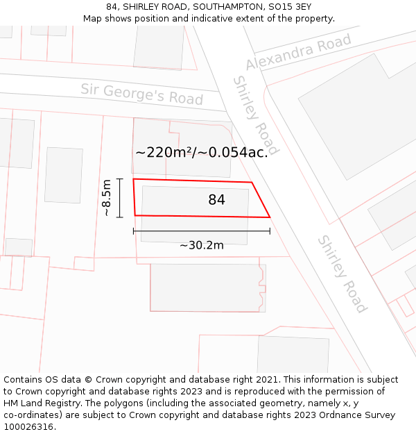 84, SHIRLEY ROAD, SOUTHAMPTON, SO15 3EY: Plot and title map