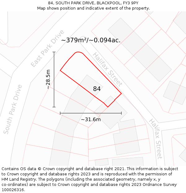 84, SOUTH PARK DRIVE, BLACKPOOL, FY3 9PY: Plot and title map