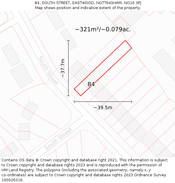 84, SOUTH STREET, EASTWOOD, NOTTINGHAM, NG16 3PJ: Plot and title map