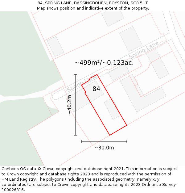 84, SPRING LANE, BASSINGBOURN, ROYSTON, SG8 5HT: Plot and title map