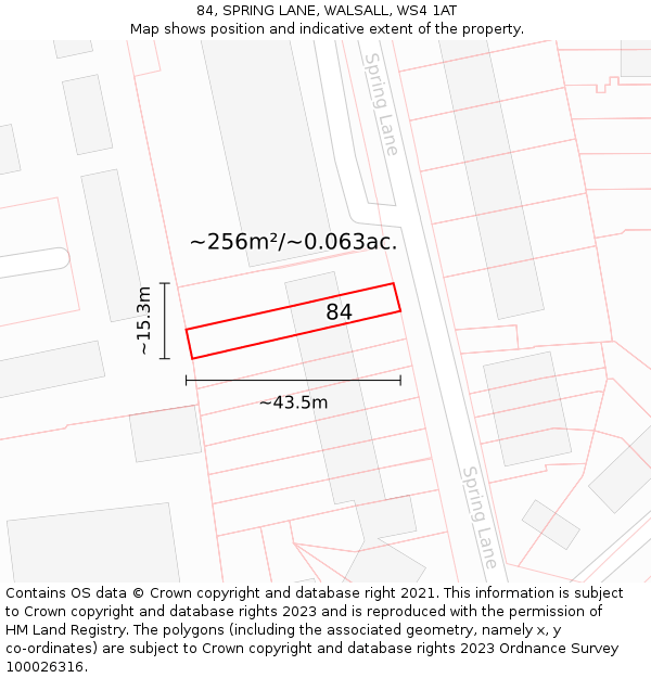 84, SPRING LANE, WALSALL, WS4 1AT: Plot and title map