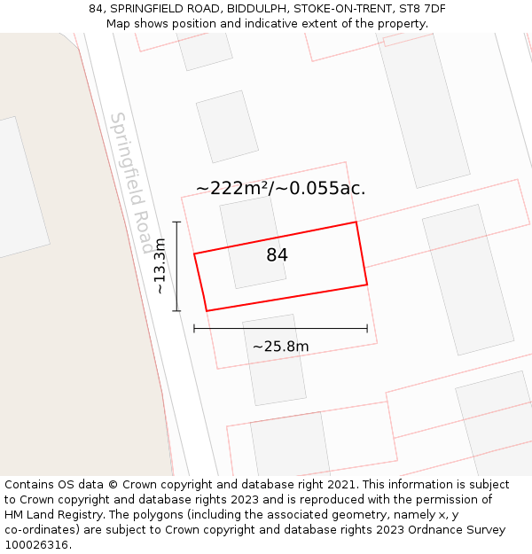 84, SPRINGFIELD ROAD, BIDDULPH, STOKE-ON-TRENT, ST8 7DF: Plot and title map