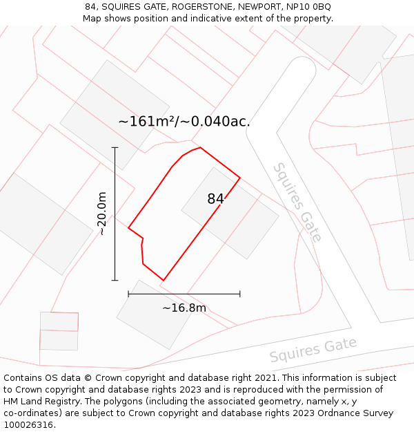 84, SQUIRES GATE, ROGERSTONE, NEWPORT, NP10 0BQ: Plot and title map
