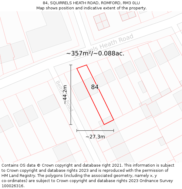 84, SQUIRRELS HEATH ROAD, ROMFORD, RM3 0LU: Plot and title map