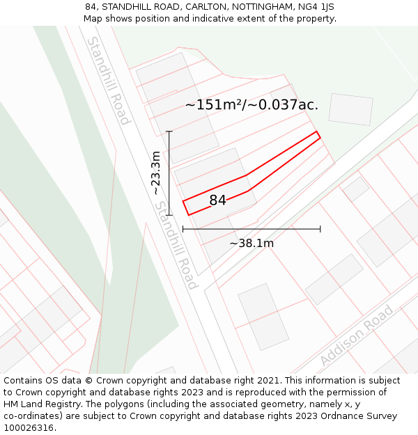 84, STANDHILL ROAD, CARLTON, NOTTINGHAM, NG4 1JS: Plot and title map