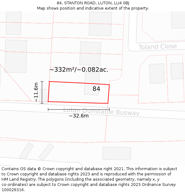 84, STANTON ROAD, LUTON, LU4 0BJ: Plot and title map