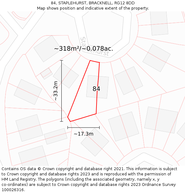84, STAPLEHURST, BRACKNELL, RG12 8DD: Plot and title map