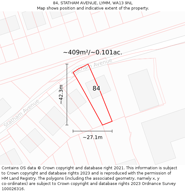 84, STATHAM AVENUE, LYMM, WA13 9NL: Plot and title map