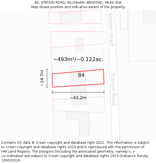84, STATION ROAD, BLUNHAM, BEDFORD, MK44 3NX: Plot and title map