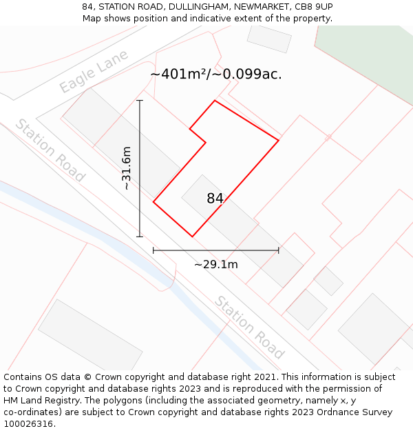 84, STATION ROAD, DULLINGHAM, NEWMARKET, CB8 9UP: Plot and title map