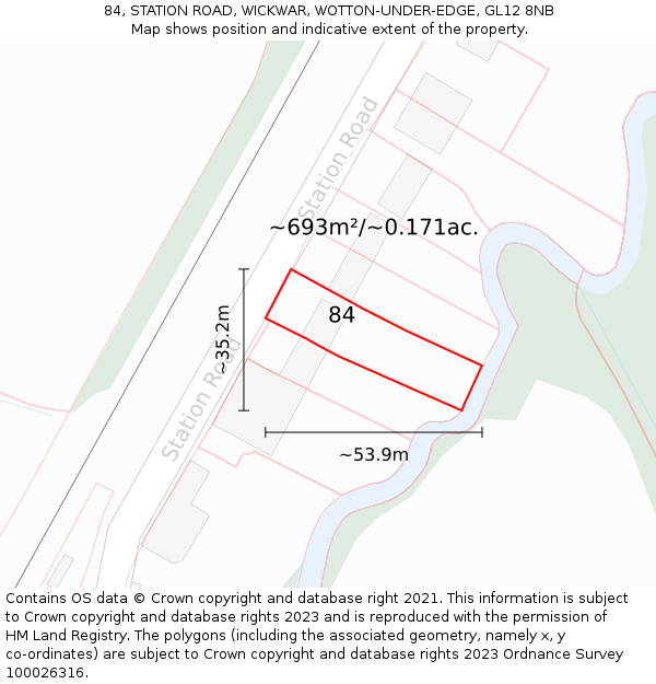 84, STATION ROAD, WICKWAR, WOTTON-UNDER-EDGE, GL12 8NB: Plot and title map