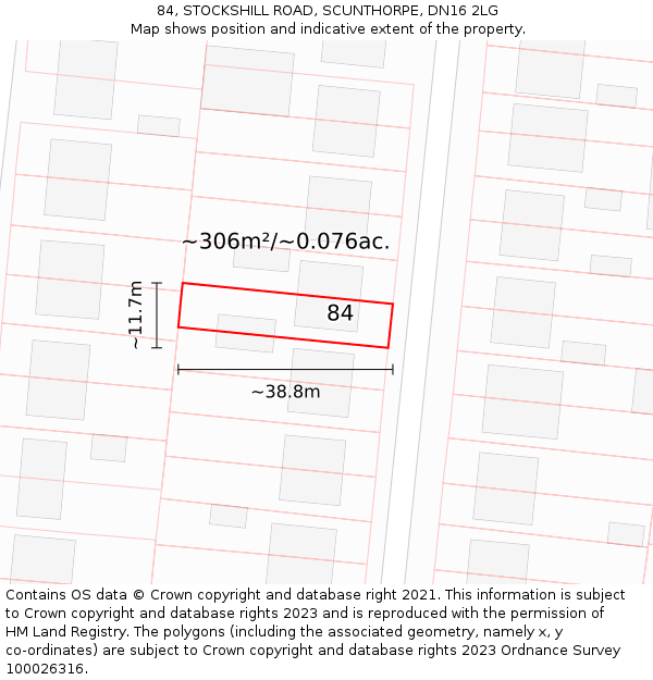 84, STOCKSHILL ROAD, SCUNTHORPE, DN16 2LG: Plot and title map