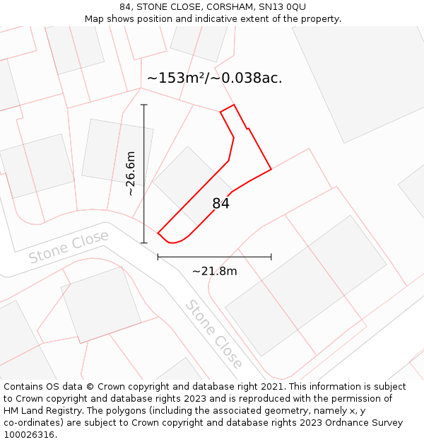 84, STONE CLOSE, CORSHAM, SN13 0QU: Plot and title map
