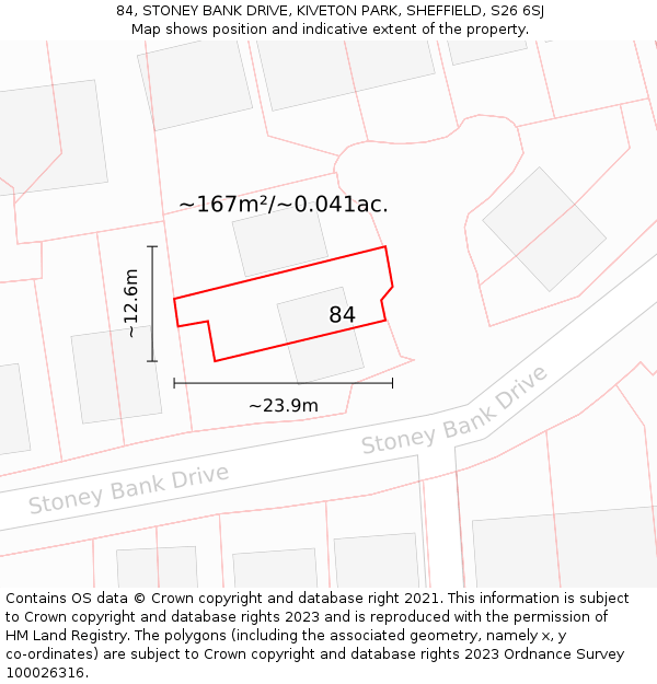 84, STONEY BANK DRIVE, KIVETON PARK, SHEFFIELD, S26 6SJ: Plot and title map