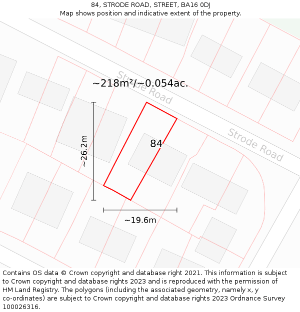 84, STRODE ROAD, STREET, BA16 0DJ: Plot and title map