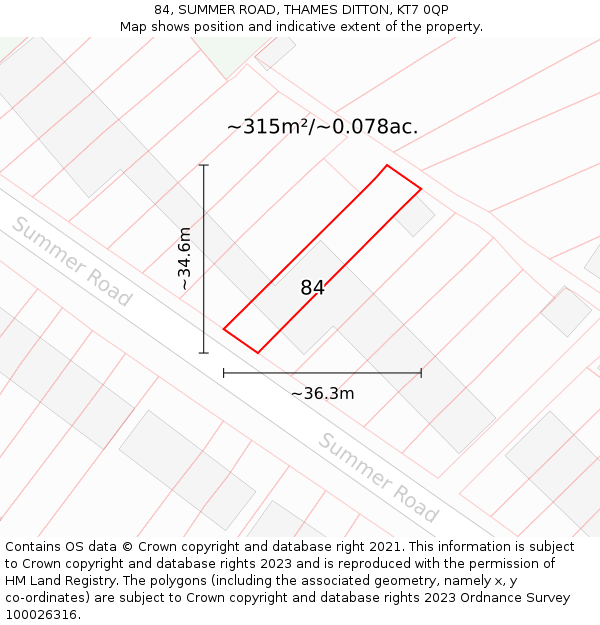 84, SUMMER ROAD, THAMES DITTON, KT7 0QP: Plot and title map