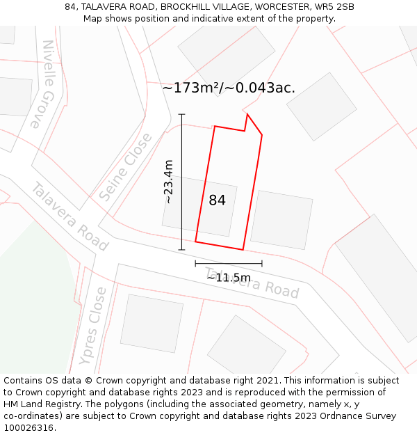 84, TALAVERA ROAD, BROCKHILL VILLAGE, WORCESTER, WR5 2SB: Plot and title map