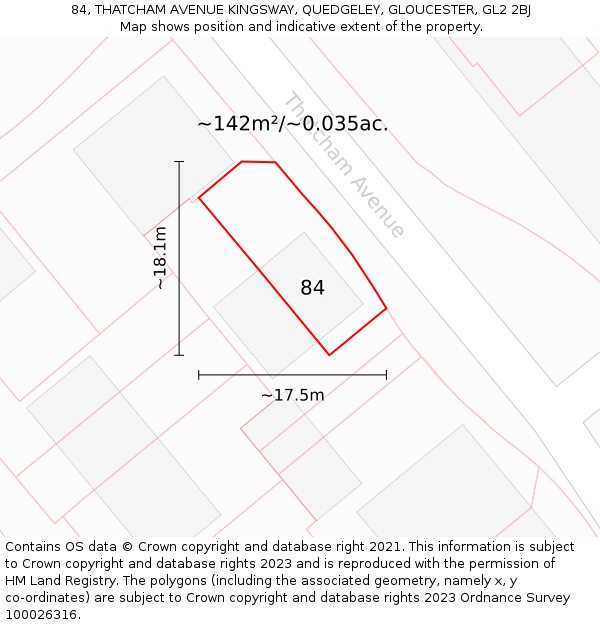 84, THATCHAM AVENUE KINGSWAY, QUEDGELEY, GLOUCESTER, GL2 2BJ: Plot and title map