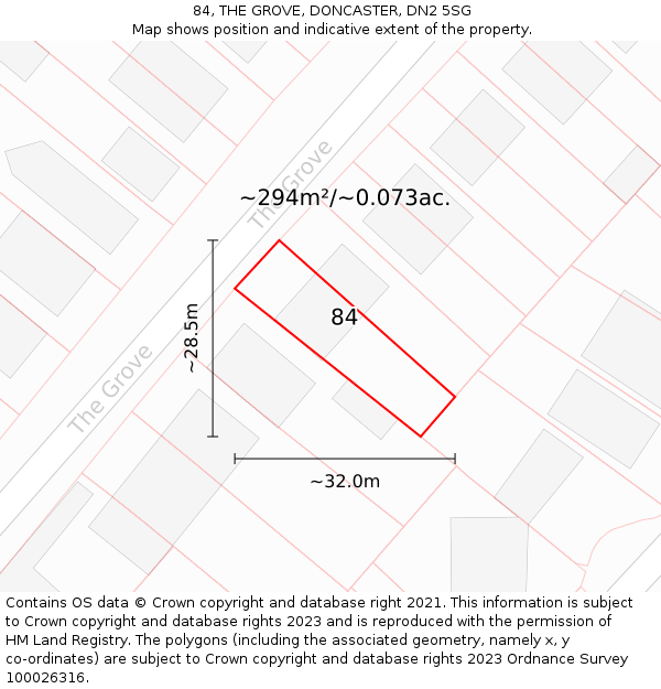 84, THE GROVE, DONCASTER, DN2 5SG: Plot and title map