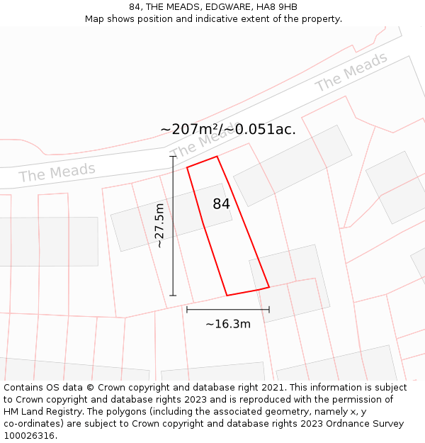 84, THE MEADS, EDGWARE, HA8 9HB: Plot and title map